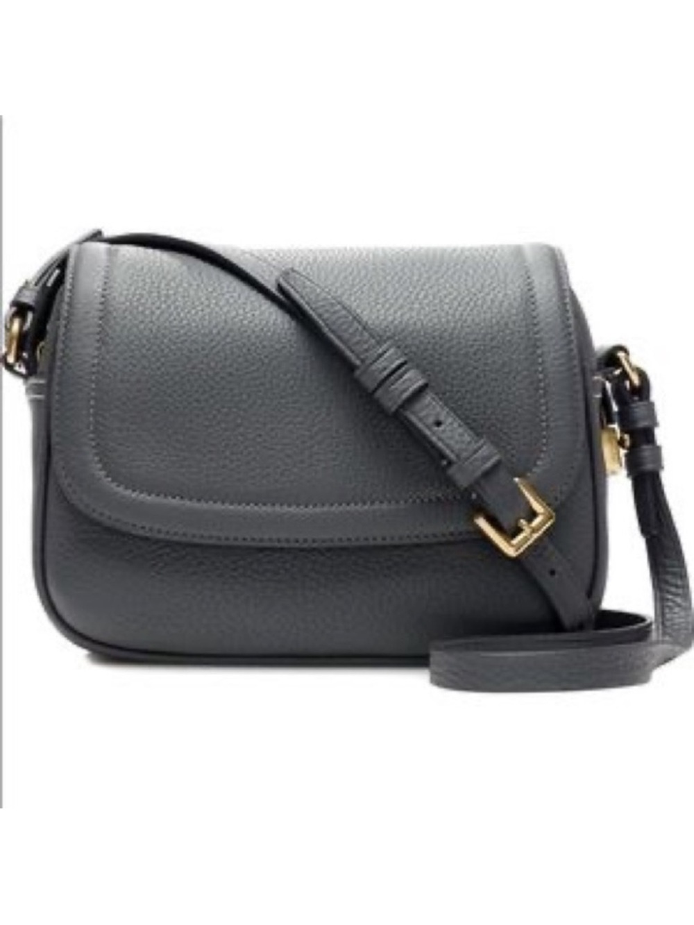 J.Crew Signet Flap Crossbody Bag Dark Charcoal Gray Pebbled Italian Leather